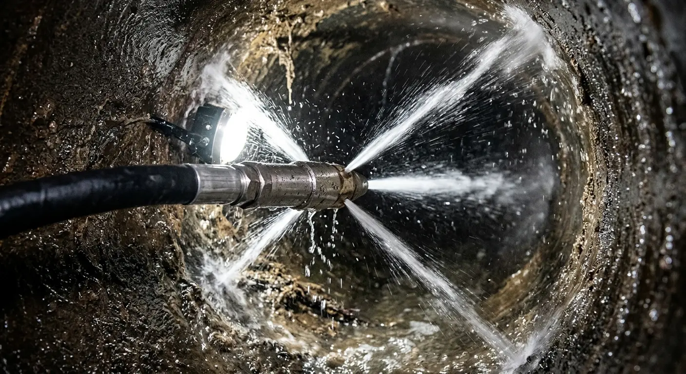 High-pressure hydro jetting nozzle cleaning sewer pipe for Sewer Cleanout in Moses Lake